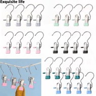 10pcs Premium Stainless Steel Clothespins with Hook Laundry Clothes Pegs for Hanging Clothes Pants Hanger Tongs Clip Hook Clip
