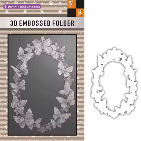3D Embossed File Folder & Die-Cut Set - "Dream Butterfly Ring: Artistic Decorative Border" Element D