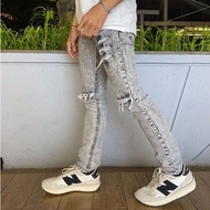 Premium Ripped Grey Men's Jeans - Biker's Grey Jeans Slimfit DenimSnow