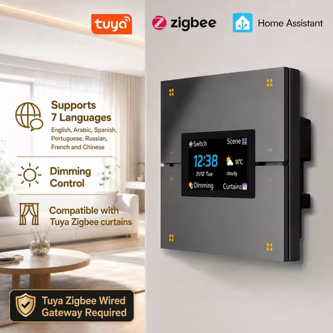 M9-Pro Smart Scene Switch 4in 1 Tuya Zigbee 3.0 with 1.9 Screen 4Gang Scene Curtain Dimmer Works wit