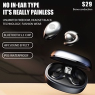 🔥Readystock+FREE Shipping🔥S29 TWS Sound Bone Conduction Bluetooth 5.3 Earphones Wireless Headphones Ear-Clip Earring with Mic HiFi Stereo Sports