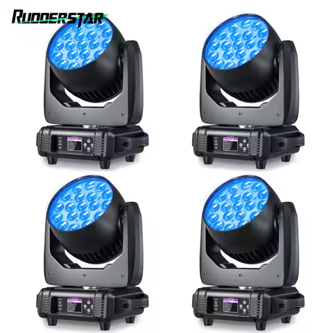 4PCS 19x15W LED Moving Head Light Beam RGBW 4in1 Focusing Lights DMX Stage Effect Lighting for Party