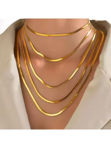 Luxury 24K 9999 Pure Gold real gold Women's Blade Chain Clavicle Chain Flat Snake Bone Chain Necklac