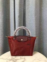 New 100% Genuine goods longchamp Le Pliage Green Handbag S foldable green short handle waterproof Canvas Shoulder Bags small  size Tote Bag L1621919P59 Red color