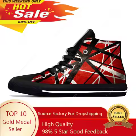 Hot EVH 5150 Stripes Guitar Metal Rock Music Band Breathable Lightweight High Top Casual Cloth Shoes
