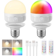 LGMCF Rechargeable Light Bulb With Remote - E26 2Pack 6W 450LM Dimmable Detachable LED Bulb 15 Color