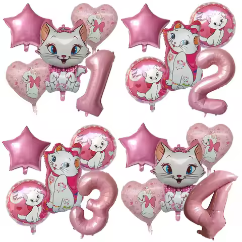 Marie Cat Balloons Rose Pink Girls Birthday Party Balloons Decoration Disney Marie Cat Animal Pet La