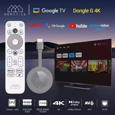HOMATICS Dongle G 4K TV Stick with Netflix 4K Google Certified 2G32G Amlogic S905Y4 Support Dolby At