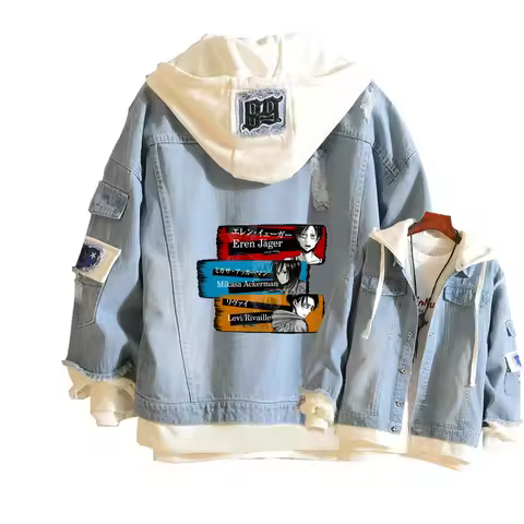 Attack on Titan Women Demin Jacket Levi Cosplay Jean Hoodies Harajuku Windbreaker Unisex Sweatshirt 