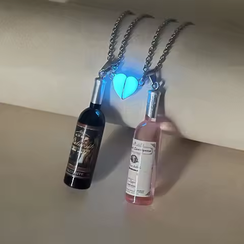 2/PCS Glow-in-the-Dark Heart Bottle Pendant Couple Necklaces Fashionable Unique Jewelry Set