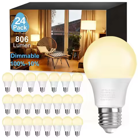 6/12/24 Pack Warm White 3000K A19 E26 LED Bulb, 60 Watt Equivalent, 800 LM, 80+CRI, E26 Head, Effici