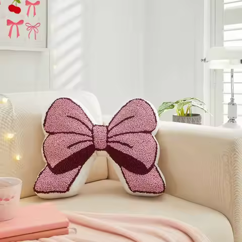 16 x 13 Shaped Decorative Throw Pillow Pink Bow Pillow for Teens Adults Cute Fluffy Soft Cushion Hom