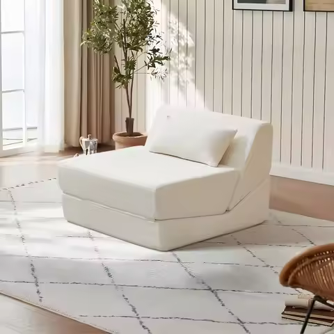 31.5'' Folding Sofa Bed, Alpaca Wool Fabric Single Sofa Chair, Convertible Sleeper Chair with Pillow