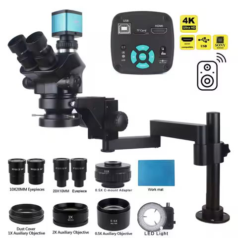 3.5X-200X Industrial Lab Simul Focal Adjustable Stereo Trinocular Microscope + 12MP 48MP 4K 1080P HD