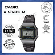 CASIO Vintage Black Stainless Steel Men/Women Digital Watch A168WEHB-1A