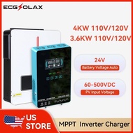 RAZS ECGSOLAX 3.6KW 4KW Hybrid Solar Inverter 24V 110/120V With MPPT 110A 120A Charging Controller P