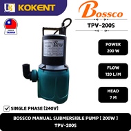 BOSSCO MANUAL SUBMERSIBLE PUMP [ 11/4" ] [200WATT,50HZ,1PH,240V,7M/H,140L/MIN] TPV-200S