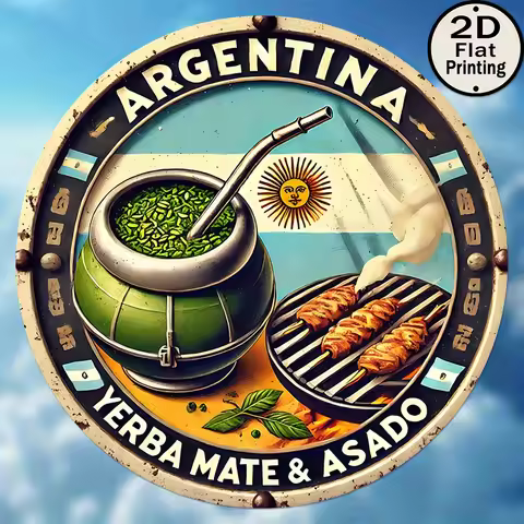 1pc Vintage Argentine Metal Wall Decor - Rustic Argentine Cuisine & Culture Art Poster - Yerba Mate 