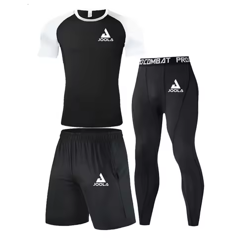 JOOLA 3 in 1 Men's Sports Suit, Moisture Wicking Compression Shirt, Tights & Shorts, Professional Ta