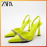ZARA Autumn New Product Women's Shoes Lime Green Bright Sheep Leather High-Heeled Mules 1207011 097