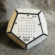 Wooden Desk Calendar - Engraved Logo Message as Required - 12 sides - Polygonal - Meaningful Gift CN