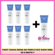 AiLiN ❤ PAKET USAHA EMINA MS PIMPLE FACE WASH 50ML ISI 6 GRATIS 1