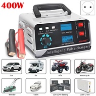 Charger Aki Mobil Motor Otomatis 400W 12V/24V 400AH + LCD Display Portable Car Battery Charger
