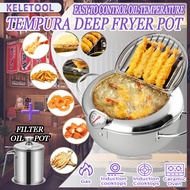 Stainless Japanese Tempura frying pan with filter basket thermometer with handle oil pan for frying 