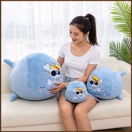 YT3 One Piece Laboon Plushie Pillow Blue Whale Stuffed Toy With Straw Hat Jolly Roger Pattern Cushio