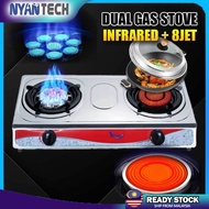 Yelux Dual Gas Stove Stainless Steel Infrared Burner 8 Jet Head Nozzle LPG Cooktop Dapur Gas