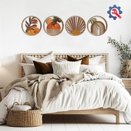 [GEX] 4Pcs Wooden Wall Bohemian Wall Art Farmhouse Bohemian Country Yard Decoration Round Shape Wall