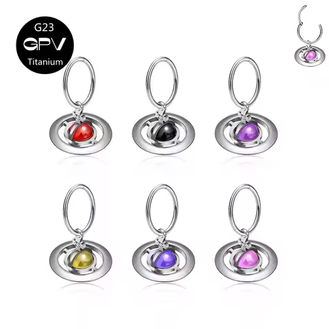 ASTM G23 F136 Titanium Saturn Earrings Crystal Ball Pendant Closed Nose Ring Women's Perforated Jewe