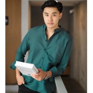 Kemeja Pria Kerah Shanghai Slimfit Lengan Panjang Polos Basic Bahan Katun Oxford Size M L XL XXL
