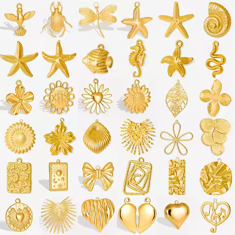 5Pcs/Lot Stainless Steel Sea Animal Starfish Cicada Shell Pendant Jewelry DIY Goth Sacred Heart Sunf