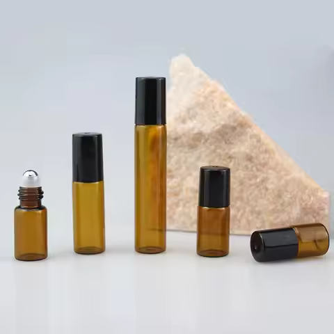 5pcs 1ml 2ml 3ml Amber Roll-on Bottles for Essential Oils Roll-on Perfume Bottle Stainless Steel Bal