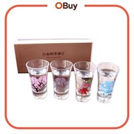 丸モ高木陶器 - 日本四季玻璃清酒杯套裝 (100ml x4)【冷感變色杯組】