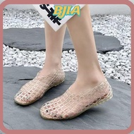 Jelly Shoes - Lightweight Breathable PVC Flat Sandals with Crystal Details for Women