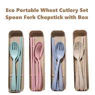 Wheat Cultery Set Travel Spoon Fork Chopstick Box /With Gift Box / Sudu Set / Door gift / Wedding gift / Print Logo read