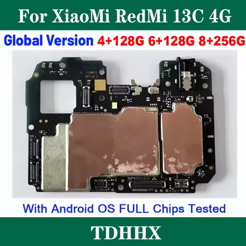 Original Unlocked For Xiaomi RedMi 13C 4G MotherBoard 4+128GB 6+128G 8+256GB MB Android OS With Chip