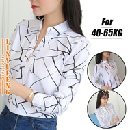 COD Plus Size M-3XL Baggy Stripe Blouse Women Korean Style Fashion Casual Office Formal Elegant Temperament Long Sleeve Woman Ladies Simple Loose Shirt Tops Baju Lengan Panjang Kemeja Perempuan Blaus Wanita Terkini Muslimah Murah White Putih JHDSFSD