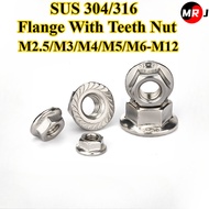 [MRJ-LM] SUS304/316, Flange Nut With Teeth M2.5/M3/M4/M5/M6-M12 Stainless Steel Anti-Slip Nut, Locki