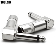 2Pcs 6.35mm Guitar Amplifier Cable Connector Angle Mono Audio Microphone Connector 6.5mm Stereo Chrome