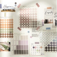 bujoatelier 3 Sheet Round Circle Dot Rectangular Label Paper Sticker Red Blue Yellow  Brown Pink Sti