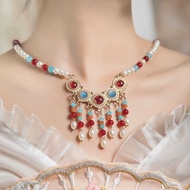 Hanfu Accessories Yingluo Classical Cheongsam Pearl Pendant Tan Collar Collar Antique Jewelry Neckla