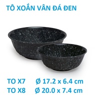Black stone-patterned melamine plastic twisted bowl size to X7-Ø 17.2 x 6.4 cm / TO X8 - Ø 20.0 x 7.