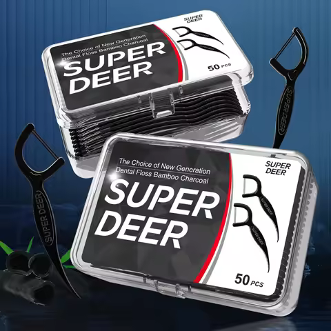 50/100pcs Double Line Dental Floss Picks Bamboo Charcoal Dental Floss Toothpick With Thread Cleaning