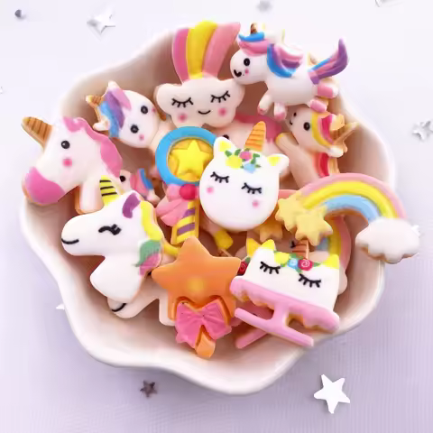 20PCS Hand Painted Resin Kawaii Colorful Rainbow Unicorn Flatback Stone Figurine Scrapbook DIY Decor
