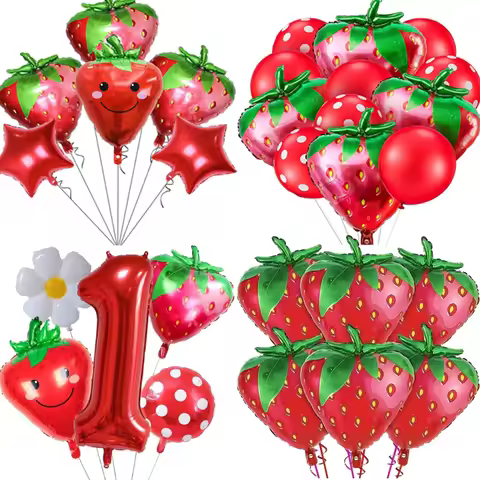 Strawberry Series Balloon Set 32 inch Red Digital Balloon Strawberry Theme Girl's First Birthday Par