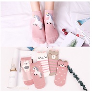 IMEXA - READY STOCK 5 Pairs Cartoon Cute Stripe Print Boat Socks