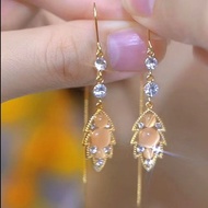 925 Silver Leaf Earrings Female Golden Long Earrings